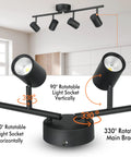 Four Head LED Track Light Kit 30W Dimmable With 2400lm CRI90 3000K 4000K 5000K Selectable showing head and bracket rotation.