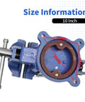 10 Inch Heavy Duty Cast Iron Bench Vise With 360 Degree Swivel Lock Base Chrome Spindle And Nuts Quenched Jaw For Extra Hard Grip Non Slip Textured Jaw Surface Built For Pro Shop Quality Bench Work size information