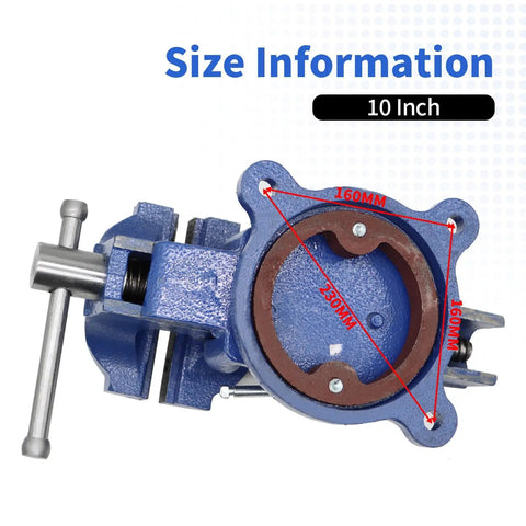 10 Inch Heavy Duty Cast Iron Bench Vise With 360 Degree Swivel Lock Base Chrome Spindle And Nuts Quenched Jaw For Extra Hard Grip Non Slip Textured Jaw Surface Built For Pro Shop Quality Bench Work size information