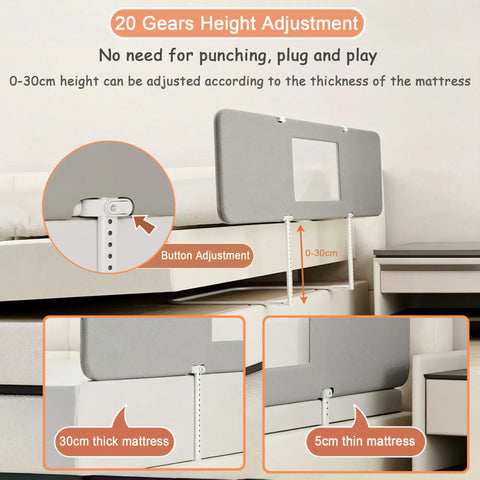 Portable Baby Bed Rail for Toddlers Foldable Travel Guard with 3 Lock Angles height adjustment on bed, button mechanism
