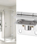 Rock Solid Heavy Duty Stainless Steel Glass Door Hinge With Non Slip Gasket And Anti Scratch Pads Secure Cabinet Clamp Kit For Swinging Panels Pantry Shelving And Kitchen Cupboards in modern shower setting.
