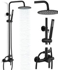 Matte Black Outdoor Shower System With Rainfall Head And Hand Spray, Exposed Exterior Shower Fixture, Dual Function Water Control