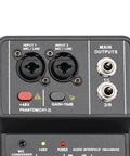 Close-up of mic/line inputs on Two Channel DJ Mixer For Laptop Tablet And Phone With 16Bit 48KHz Audio Resolution Portable Pro Mixing Console