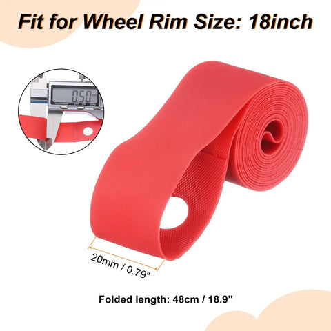 Two Pack 18 Inch By 20mm PVC Rim Tape For Road And Mountain Bikes Lightweight Wheel Rim Liner in red, folded view