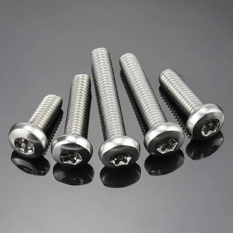 M6 Thread X 12mm Security Torx Pan Head Machine Screws With Bit 304 Stainless Steel 18 8 Tamper Proof Bolts arrangement of five screws