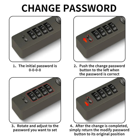 Step-by-step guide to change password on 23.6 Inch Steel Cable Lock With Protective PVC Coating, Tough Combination Lock