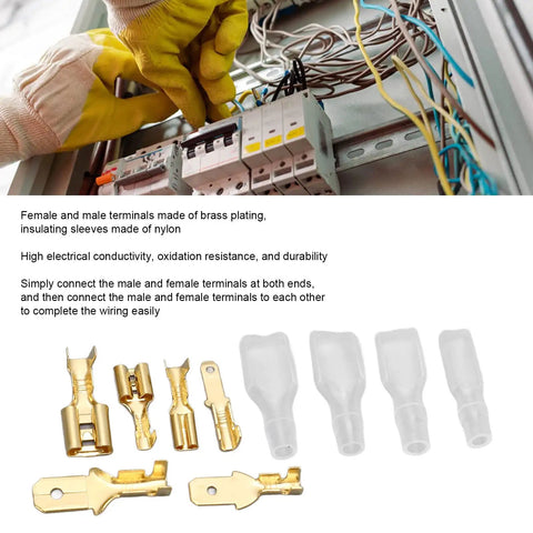 Kick Your Electrical Gear Into High Gear With This 135Pc Cold Pressed Spade Terminals Kit Featuring Durable Brass Male And Female Connectors In 2.8 4.8 And 6.3mm Sizes For Rock Solid Wiring On Cars Machinery And Heavy Duty Power Projects That Never brass spade terminals and nylon sleeves for panel wiring