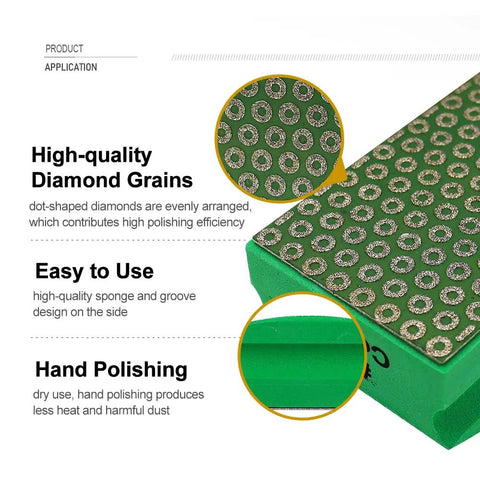 Close-up of Electroplated Diamond Hand Polishing Pads Foam Back 6-Piece Set showing diamond grains and foam backing.