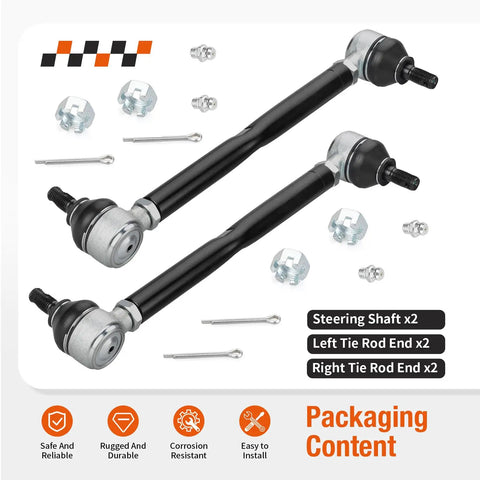 Two Piece Golf Cart Steering Tie Rod End And Shaft Kit For TXT Medalist Marathon 1994 2001 Fits Gas And Electric Carts, x2 shafts and tie rod ends