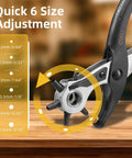 Heavy Duty 9 Inch Leather Hole Punch Tool Rotary Belt Hole Puncher With Ergonomic Non Slip Handle And Six Punch Sizes