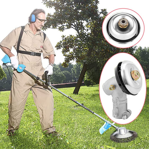 Man using a string trimmer with 3 Pack M10 1.25 Left Hand Thread Collar Flange Nut Set For Pivotrim String Trimmer Lawn Mower Gear Head Blade Case Accessories Direct Replacement Self Lock Nut DIY Ready