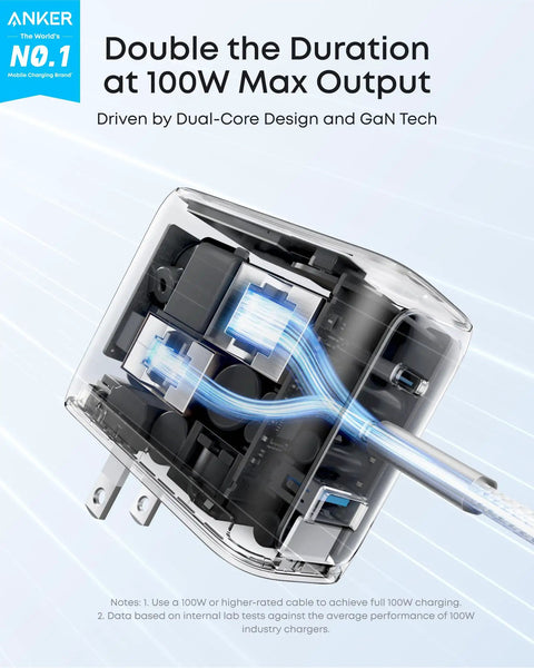 Powerful 100W GaN USB C Charger With 3 Ports And Real Time Smart Display For Quick Charge On Phones Tablets Laptops And More Great For Travel And Home Office Use With Real Time Power Readouts, transparent cutaway