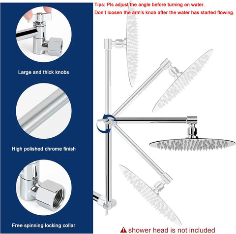 Adjustable Shower Arm Extension 16 Inch Chrome For Ultimate Shower Upgrade With Universal Connection Fits Any Shower Head