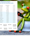 List of Toto models compatible with Universal 3 Inch Flush Valve Toilet Flapper next to green frog figurine on toilet.