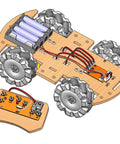 DIY 4WD RC Car STEM Kit with 68mm mecanum wheels and electronics components for building and learning through fun science experiments.