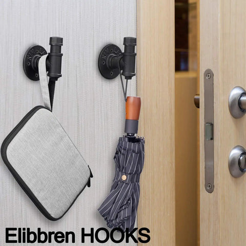 Industrial Pipe Wall Hooks Set Of 2 For Bathroom And Coat Rack, Vintage Rustic Robe And Towel Hangers with bag and umbrella