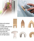 Six Piece Oscillating Saw Blade Set With Carbide Grit For Grout Removal And Tile Cutting, shown in detail with blades