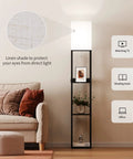 Floor Lamp With Shelves Three Tier Wooden Display Shelves USB Ports And Power Outlet Dimmable LED With 3 Color Temperatures