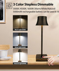3 Color Stepless Dimmable Cordless LED Desk Lamp Pack Of 2, Rechargeable Battery Powered Table Lights Demonstrating Brightness Levels
