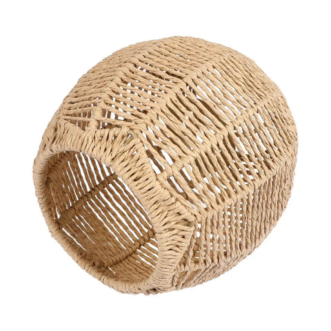 Khaki Rattan Pendant Lamp Shade With Hollow Basket Design, natural rattan material, lightweight, fits standard fixtures, cozy glow