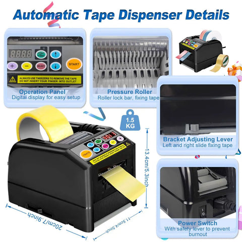 Automatic Tape Dispenser And Ribbon Cutter With Smart Sensor And Memory Function 999mm Cut Length And 6 To 60mm Width