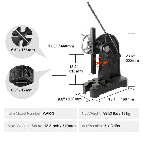 Heavy Duty 3 Ton Ratchet Arbor Press Built Like A Tank For The Daily Grind featuring smooth handwheel and cast iron frame.