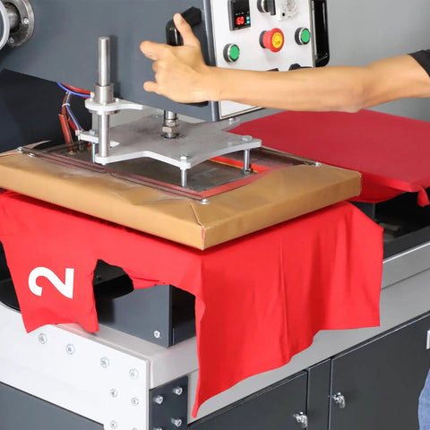Machine pressing red fabric for Matte Metallic Vinyl Sheets 10 Pack 12 By 12 Inches Self Adhesive For Cutting Machines And Car Decals Dark Red
