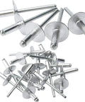 Killer Hold Large Flange Aluminum Pop Rivets 3 16 X 5 8 Inch Diameter with steel mandrels, suitable for sheet metal fabrication.