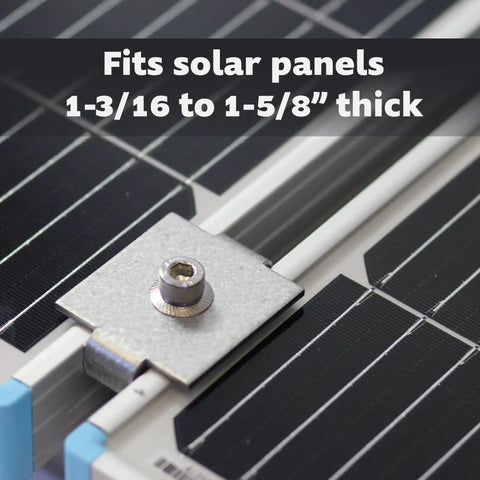 Solar Panel Mid Clamps For One And Five Eighth Inch Steel Strut Channel Kit with Cone Nuts, close-up view showing compatibility