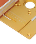 Heavy Duty Aluminum Router Lift Plate With Precision Engraved Scale For Woodworking Trimming And Engraving Machines close-up of scale and mounting area.