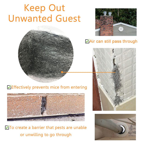 Mice Proof Steel Wool Gap Blocker Kit for holes cracks vents siding and pipes DIY wire wool hardware shown sealing gaps