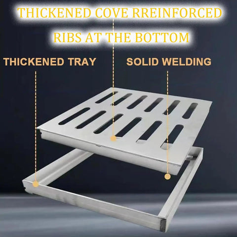 Rugged Stainless Steel Drain Cover And Shower Grate Frame For Floor Tile Catch Basin Featuring Hella Corrosion Resistant Build with thickened tray and solid welding.