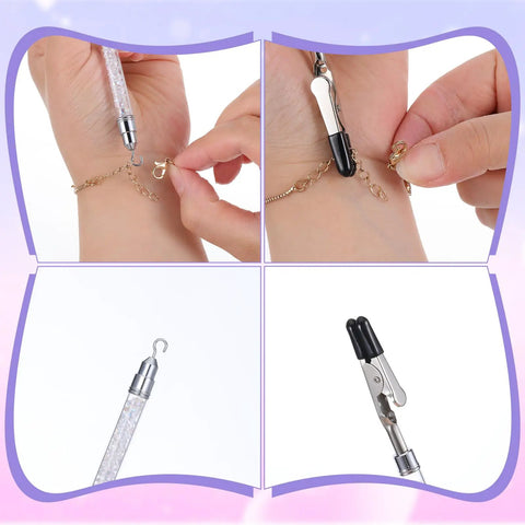 2 In 1 Bracelet Helper Tool With Non Slip Rubber Tips And Quick Release Hook Clasp Jewelry Closure Aid For Bracelets Necklaces Zippers And Watches Handy Portable Pocket Size And Easy To Carry in use
