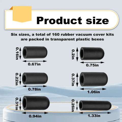 Vacuum Cap Kit 160 Pcs Rubber Plugs Set In 6 Sizes For Hose End Caps product size chart with measurements