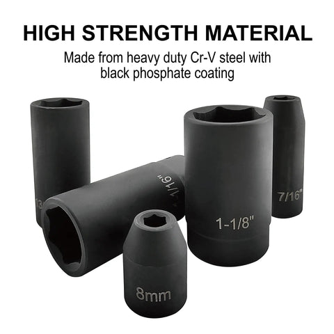 Seventy Piece Half Inch Drive Impact Socket Set With CR V Steel Includes SAE And Metric Standard And Deep Sockets