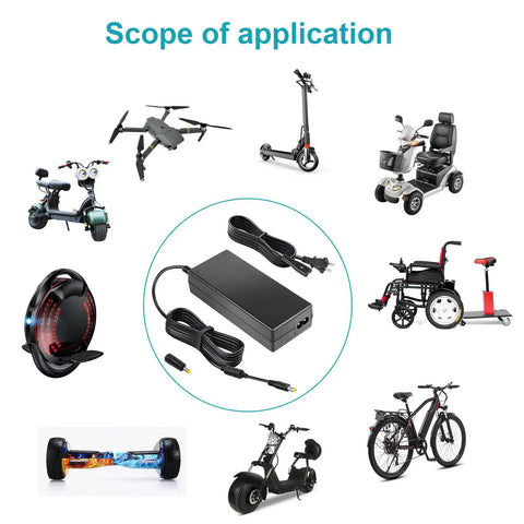 Fast 42V 2A Electric Scooter Charger For 36V 10S Lithium Ion Batteries With 5.5mm x 2.5mm Plug, Quick Charge Adapter Compatible With S2 Pro, S2 Lite, Gotrax GXL V2, G2, G3, G4, Apex, Glider, XR Elite, XR Ultra