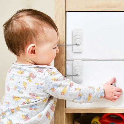 Child-proofing drawer with 3 Pack Kid-Proof Safety Cabinet Locks for Home Use With Damage-Free Installation, Coded Design, ABS and Steel