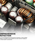 Internal components of the 650W 80 Plus Gold Certified Non Modular ATX Power Supply With 6 Plus 2 Pin Connectors PFC Protection And RoHS Compliance 120mm Silent Fan Gaming PSU GN650 Black.