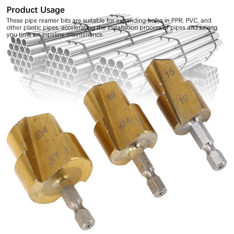 Product Usage: Kick Your PPR And PVC Projects Up A Notch With This High Carbon Steel Pipe Reamer Bit Set Featuring Three Heavy Duty Step Drill Bits In 19 24 And 31 Mm For Effortless Hole Expansion And Clean De Burring On All Your Home Improvement Jobs Today.