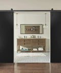 Double Barn Door Set 84x96 Inches With Hardware, Black Matte Finish, Interior Installation with Open Living Space