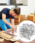 Man assembling furniture with Two In One 50 Pack 28mm Alloy Furniture Connectors Kit With Cam Lock Fittings And Pre Inserted Nuts And Bolts