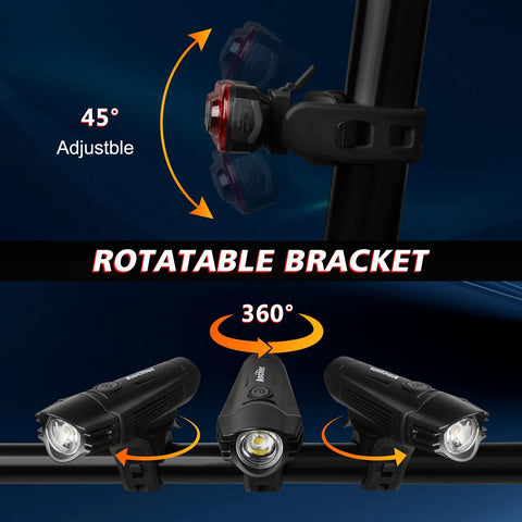 Ultra Bright USB Rechargeable Bike Light Set With Front Headlight And Rear Taillight Four Mode Options Built In Battery Easy Mounting For Road Mountain And City Cycling
