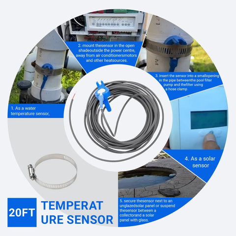 Pool Temperature Sensor Thermistor Replacement Kit For Air Water And Solar Systems 20 Foot Cable 2 Pack DIY Friendly