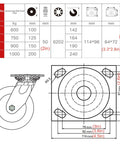 Heavy Duty Swivel Caster Wheels With Locking Brakes Silent Rubber Furniture Casters dimensions and load ratings chart and design specifications.