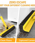 Multi Purpose V Shaped Grout Brush And Floor Squeegee Set With 16.9 Inch Long Handles for cleaning bathroom tiles and corners