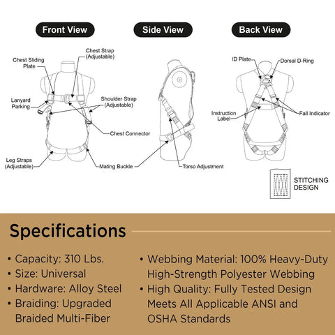 Rock Solid Full Body Fall Protection Safety Harness With Dorsal D Ring And Quick Buckle Legs In High Visibility Green For Construction Roofing Scaffolding Jobsite Gear Built For Daily Grind Osha Ansi Certified Comfort Fit