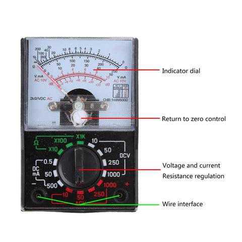 Analog Multimeter for Physics Classrooms and Lab Experiments That Reads Voltage, Current, Resistance in AC/DC Modes, Black