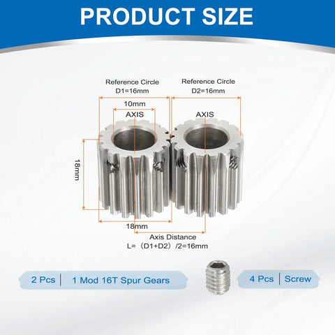 Beefed-Up 16-Tooth Pinion Gear With 10mm Bore 304 Stainless Steel Hardened For RC Cars And Trucks, front view with measurements