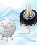 Two Pack 10K Potentiometer Single Turn Carbon Film Rotary Rheostat With A03 Knob For Inverter Speed Regulation And Motor Speed Control 300 Degree Mechanical Range Durable Construction.