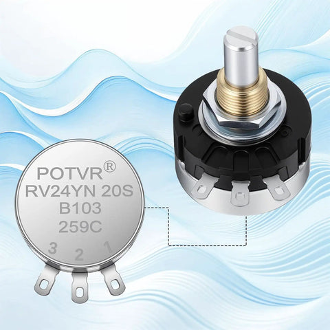 Two Pack 10K Potentiometer Single Turn Carbon Film Rotary Rheostat With A03 Knob For Inverter Speed Regulation And Motor Speed Control 300 Degree Mechanical Range Durable Construction.